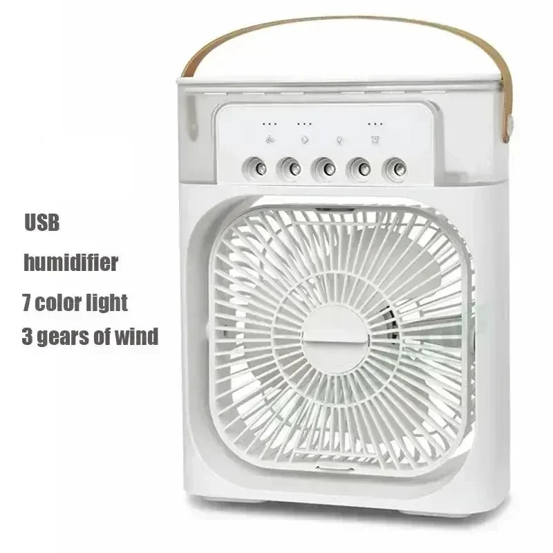 3-in-1 Multifunctional Mini Humidifying Fan | USB Rechargeable + 7-Colour Night Light