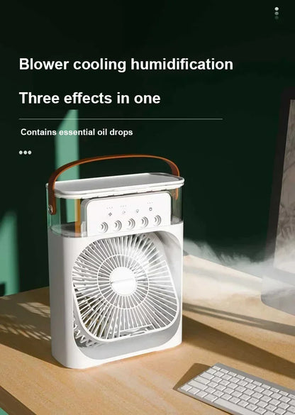 3-in-1 Multifunctional Mini Humidifying Fan | USB Rechargeable + 7-Colour Night Light