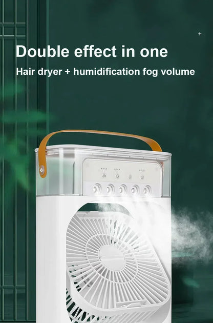 3-in-1 Multifunctional Mini Humidifying Fan | USB Rechargeable + 7-Colour Night Light