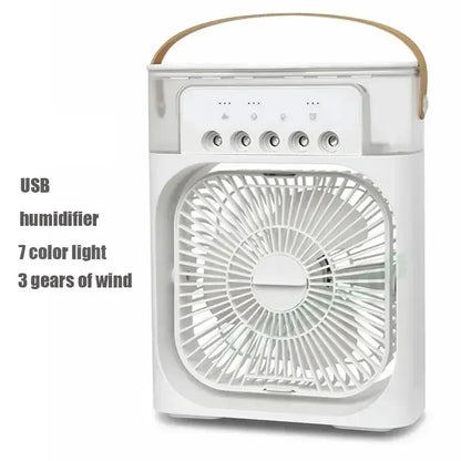 3-in-1 Multifunctional Mini Humidifying Fan | USB Rechargeable + 7-Colour Night Light