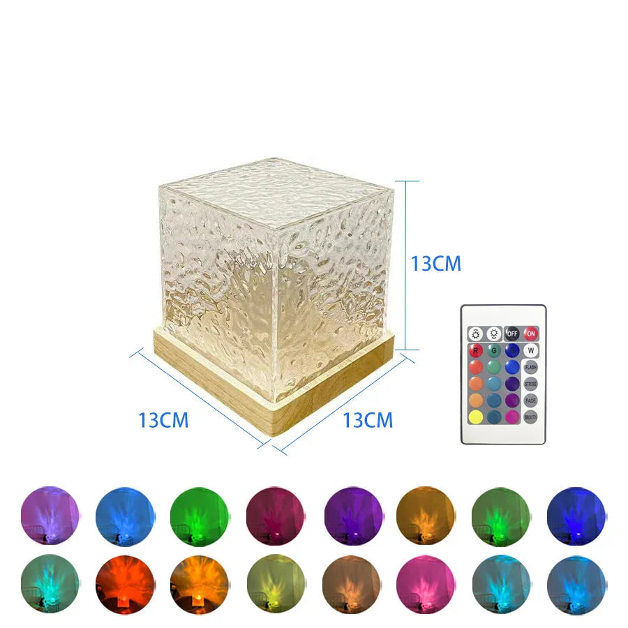 EMESA HOME Dynamic Rotating Water Ripple Projector – 3/16 Colors Flame Crystal Lamp, Night Light for Living Room, Study, Bedroom