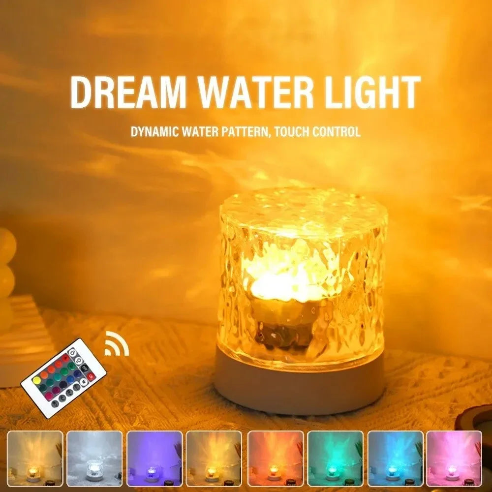 EMESA HOME Dynamic Rotating Water Ripple Projector – 3/16 Colors Flame Crystal Lamp, Night Light for Living Room, Study, Bedroom