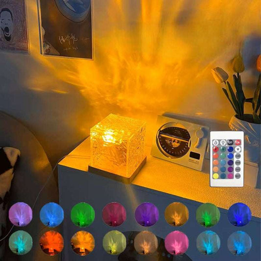 EMESA HOME Dynamic Rotating Water Ripple Projector – 3/16 Colors Flame Crystal Lamp, Night Light for Living Room, Study, Bedroom