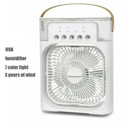 3-in-1 Multifunctional Mini Humidifying Fan | USB Rechargeable + 7-Colour Night Light